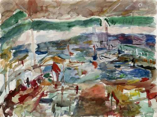 Henninger, Manfred - - Bucht mit Booten. 1949(?). Aquarell a...