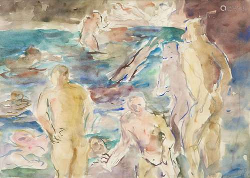 Henninger, Manfred - - Im Schwimmbad II. 1970. Aquarell auf ...