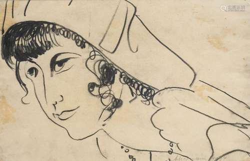 Ackermann, Max - - Frau mit Haube. 1924. Kohle auf transpare...