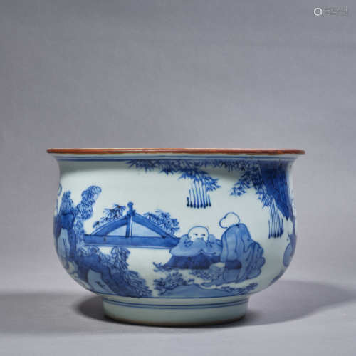 A Chinese Porcelain Blue and White Story Jar