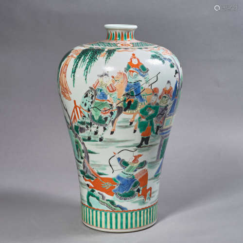 A Chinese Porcelain Wucai Figure and Story 
Meiping Vase