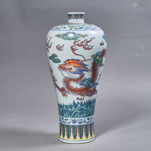 A Chinese Porcelain Doucai Dragon Meiping Vase