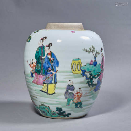 A Chinese Porcelain Famille Rose Story Jar