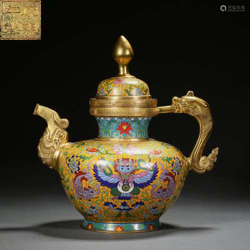 Copper gilded Cloisonne wine pot