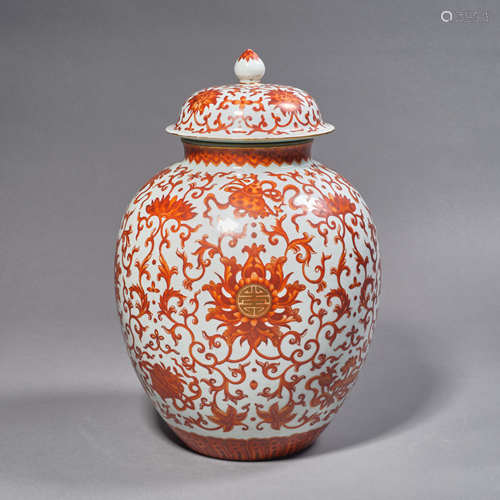 A Chinese Porcelain Red-Glazed
 Interlock Branches Jar