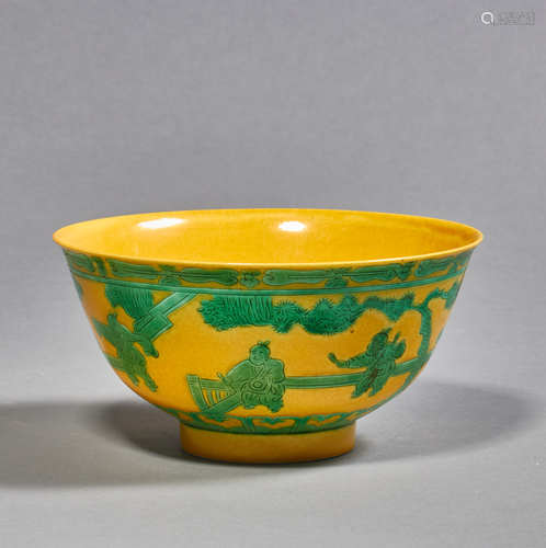 A Chinese Porcelain Yellow Ground Story Bowl