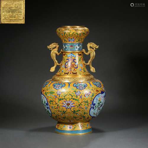 Copper gilded double dragon ear Cloisonne bottle