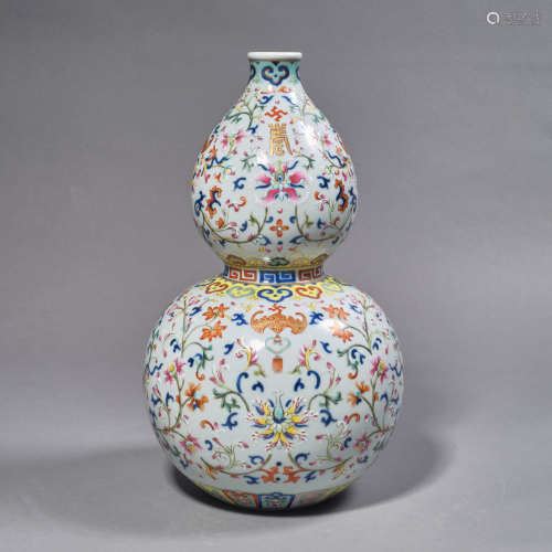 A Chinese Porcelain Famille Rose
 Double-Gourd Vase
