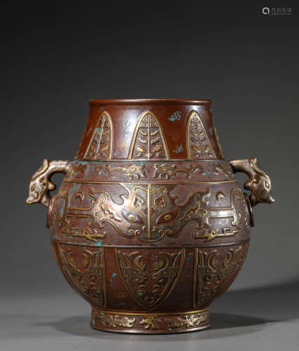 Imitation bronze dragon ear jar with Taotie pattern