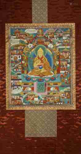 A Chinese Thangka of Tsongkapa Statue