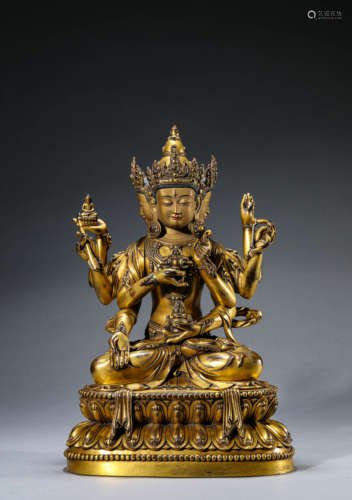 A Chinese Gilt-Bronze Maha Statue Marked Yong Le