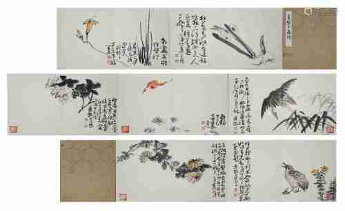 A Chinese Scroll Painting of Flowers and Birds