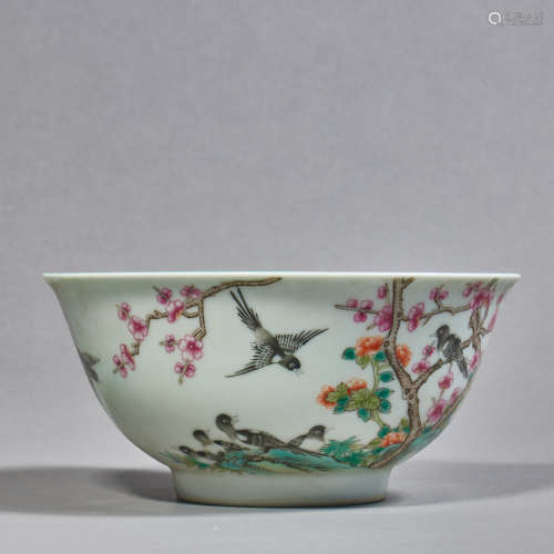 A Chinese Porcelain Famille Rose
 Bird and Flower Bowl