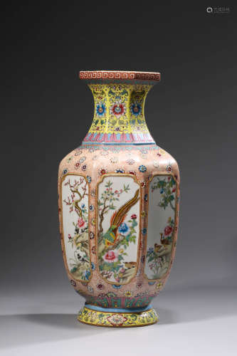 Pastel flower and bird octagonal bottle