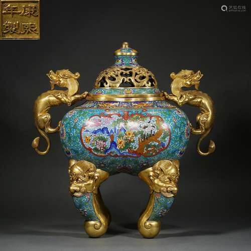 Copper gilded Cloisonne censer