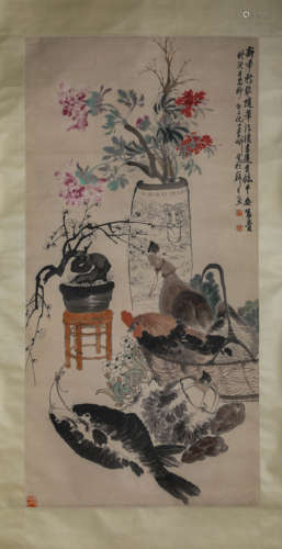 A Chinese Scroll Painting by Huang Bin Hong