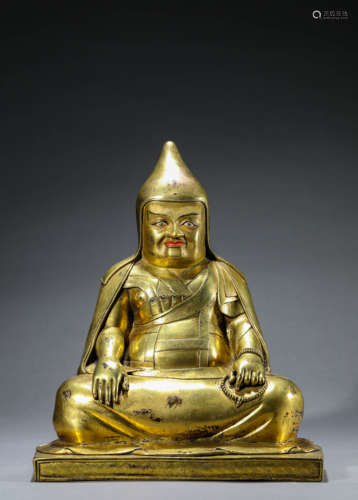 A Chinese Gilt-Bronze Tsongkapa Statue