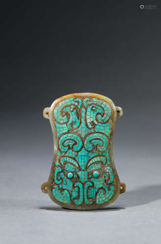 A Chinese Jade Pendant Inlaid with Turquoise