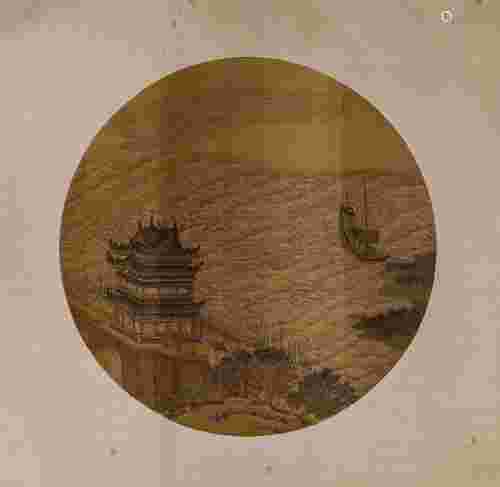 An Anonymous Chinese Scroll Painting of Pavillions