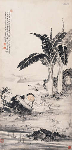 （1895-1985） 陶冷月  蕉荫高逸图 纸本设色 镜芯