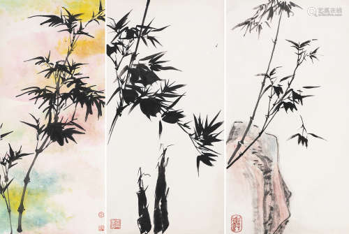 （1910-1993） 唐云  花卉杂画三幅 纸本设色 镜芯