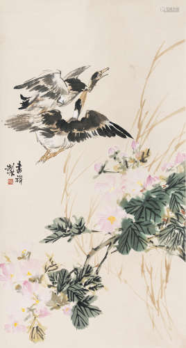 （1900-1957） 张书旂  桃花双鸭 纸本设色 立轴