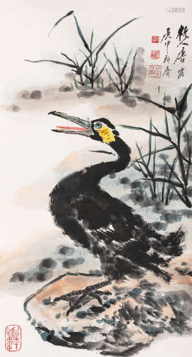 （1910-1993） 唐云 庚申（1980年）作 鸬鹚图 纸本设色 立轴