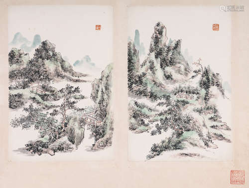 （1865-1955） 黄宾虹  山水二帧（二） 纸本设色 镜芯