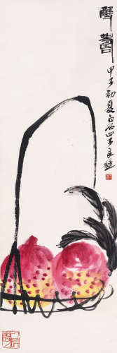 （1921-2003） 齐良迟 甲子（1984年）作 双寿图 纸本设色 立轴