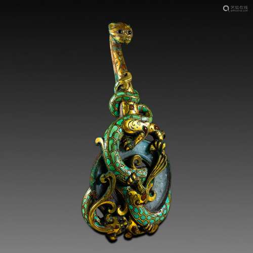 China Han Dynasty
Copper file gold and silver inlaid jade be...