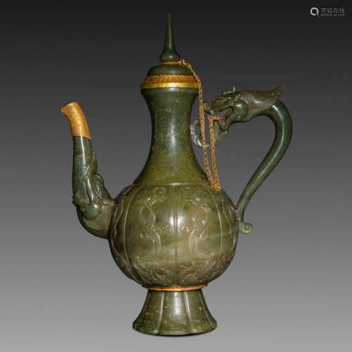China Liao Dynasty
Hetian jasper gilt silver portable pot