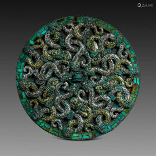 China Han Dynasty
Filed gold and silver inlaid turquoise bro...