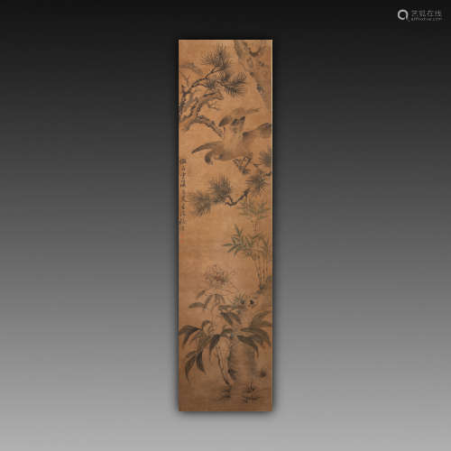 Ancient China 
calligraphy and painting vertical scroll