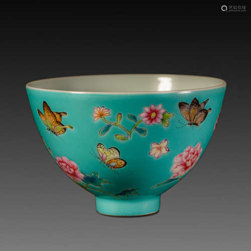 China Qing Dynasty
Yongzheng Inscription Pastel Flower Butte...