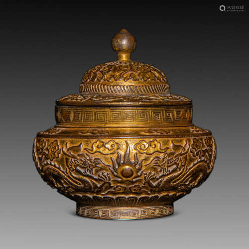 China Qing Dynasty
Qianlong inscription gilt bronze jar with...