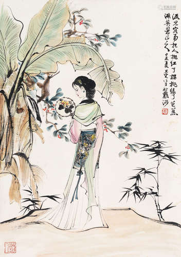 （1931-2011） 刘旦宅 己未（1979年）作 芭蕉仕女 纸本设色 立轴