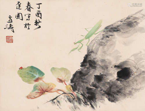 （1903-1982） 王雪涛  螳螂 纸本设色 立轴