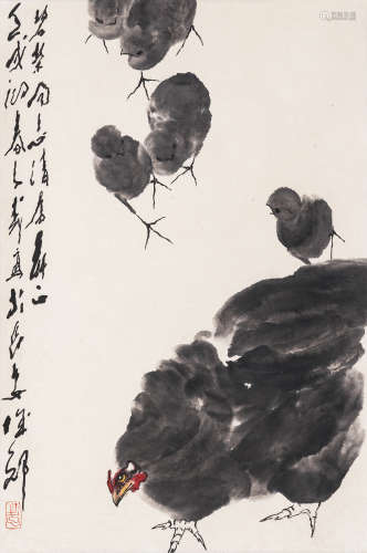 （b.1936） 王子武 壬戌(1922年) 双鸡图 纸本水墨 镜芯