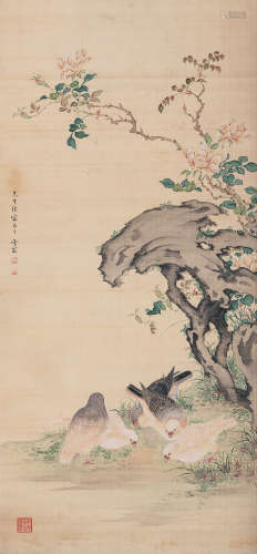 (1896-1962) 陈之佛  群鸽图 绢本设色 立轴