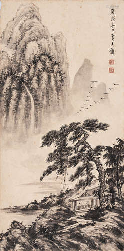 （1898-1991） 黄君璧  松下对谈 纸本水墨 镜芯