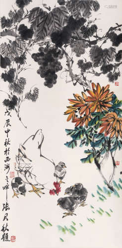 （1915-2011） 黄胄、许麟庐、周怀民  秋趣图 纸本设色 立轴