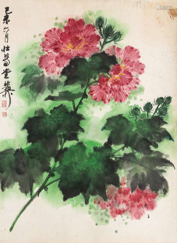 （1910-1997） 谢稚柳 己未（1979年）作 芙蓉 纸本设色 立轴