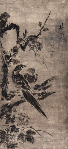 (约公元1428-1494) 林良 寒树双雀图 纸本水墨 镜芯