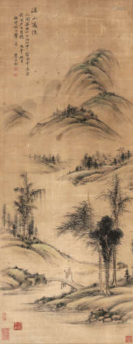 （1615-1698） 査士标 溪山高隐 绫本设色 立轴