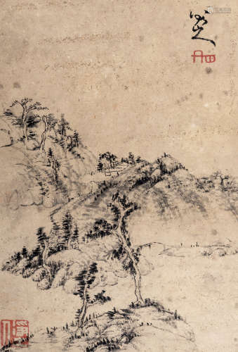 （1626-约1705） 八大山人 山居图 纸本水墨 镜芯