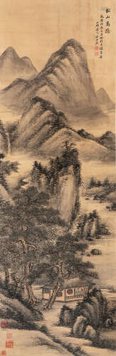 （1692-1751） 方士庶 乾隆戊辰（1748年）作 松山高隐 绫本设色 立轴