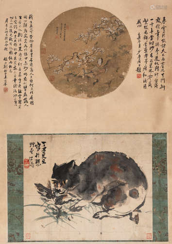 （1626-约1705） 仇珠*石涛 人物、猫石 纸本设色 立轴