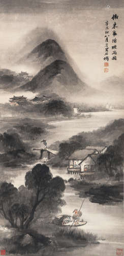 1845*1916 吴石仙 辛丑（1901年）作 仿米襄阳烟雨图 纸本设色 立轴