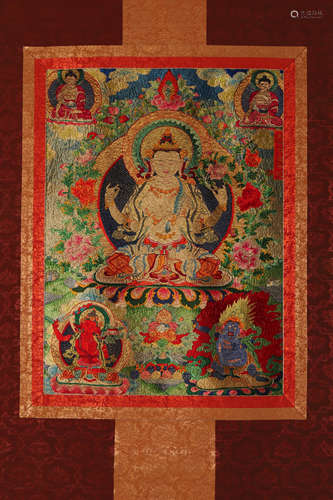 Embroidered Thangka of Guanyin