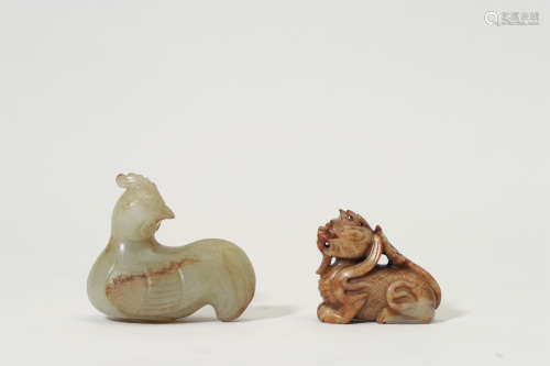 Two Hetian Jade Mythical Beast Carvings